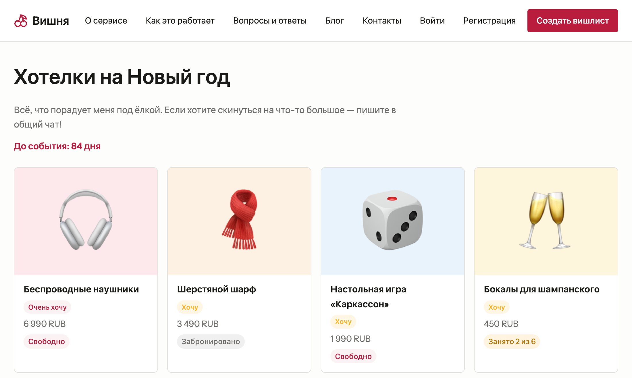 Публичная страница вишлиста глазами гостя